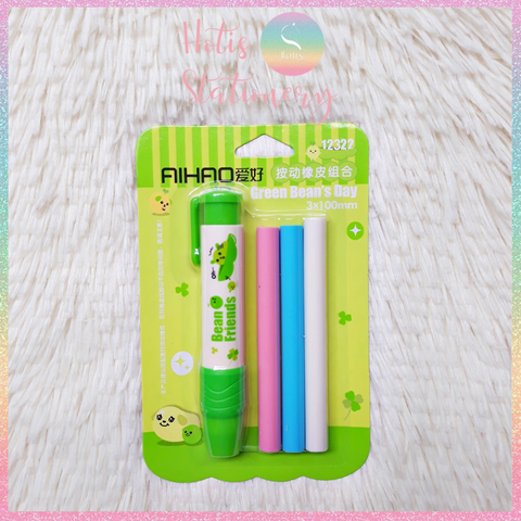 [HOTIS] Set gôm tẩy dạng bút hoạt hình cute cho bé, kèm lõi gôm thay thế