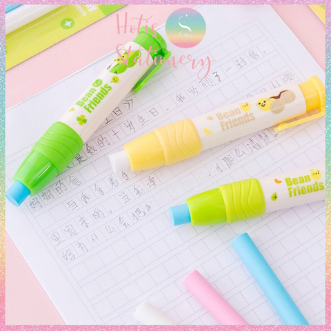 [HOTIS] Set gôm tẩy dạng bút hoạt hình cute cho bé, kèm lõi gôm thay thế