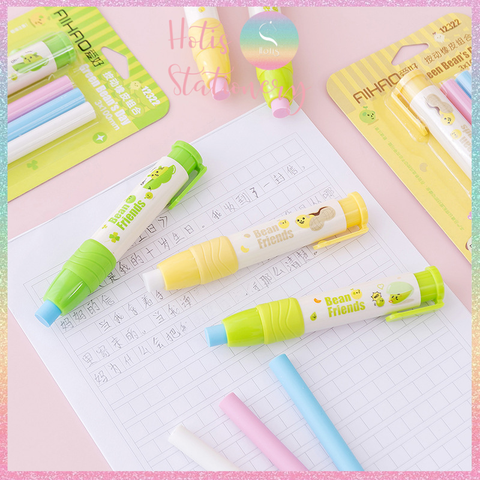 [HOTIS] Set gôm tẩy dạng bút hoạt hình cute cho bé, kèm lõi gôm thay thế