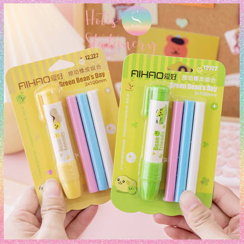 [HOTIS] Set gôm tẩy dạng bút hoạt hình cute cho bé, kèm lõi gôm thay thế