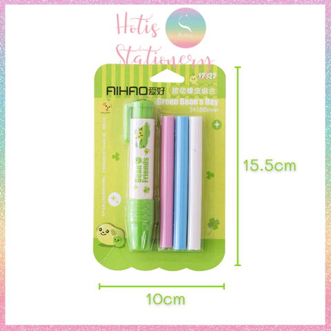 [HOTIS] Set gôm tẩy dạng bút hoạt hình cute cho bé, kèm lõi gôm thay thế