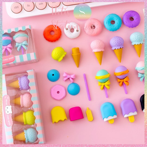 [HOTIS] Gôm tẩy chì hình 3D donut kem que ốc quế kẹo mút dễ thương