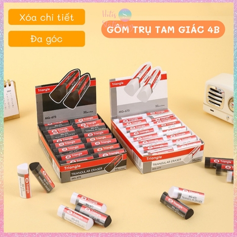 [HOTIS] Gôm tẩy chì tam giác 4B tẩy chì trắng đen ít vụn phù hợp học sinh sinh viên