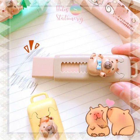 [HOTIS] Gôm chì dạng thanh trượt Capybara gôm bút nhiều màu sắc dễ thương cho học sinh tiểu học