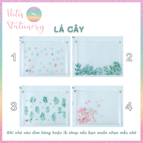 [HOTIS] Bìa đựng tài liệu A4 khóa zip họa tiết hoa lá, hoạt hình dễ thương