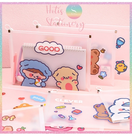 [HOTIS] Bìa đựng tài liệu A4 khóa zip họa tiết hoa lá, hoạt hình dễ thương