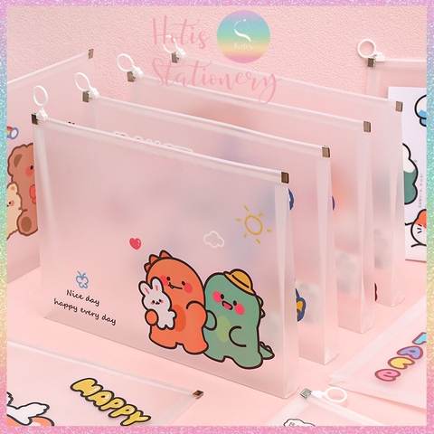 [HOTIS] Bìa đựng tài liệu A4 khóa zip họa tiết hoa lá, hoạt hình dễ thương