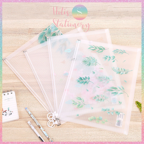 [HOTIS] Bìa đựng tài liệu A4 khóa zip họa tiết hoa lá, hoạt hình dễ thương