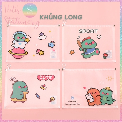 [HOTIS] Bìa đựng tài liệu A4 khóa zip họa tiết hoa lá, hoạt hình dễ thương