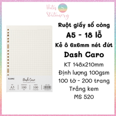 [HOTIS] Ruột sổ còng, tệp 100 tờ giấy refill binder KLong A5/B5/A4