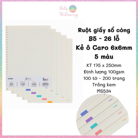 [HOTIS] Ruột sổ còng, tệp 100 tờ giấy refill binder KLong A5/B5/A4