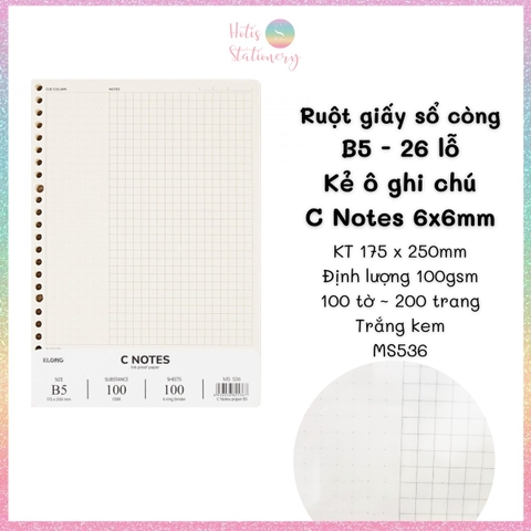 [HOTIS] Ruột sổ còng, tệp 100 tờ giấy refill binder KLong A5/B5/A4
