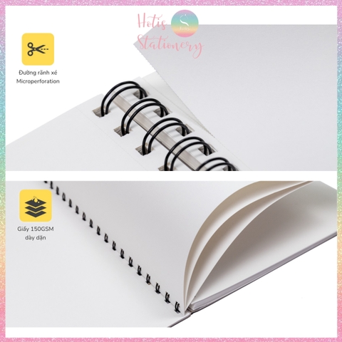 [HOTIS] Sổ Vẽ Phác Thảo Giấy Trơn Sketchbook KLONG A5 A4 50 Tờ 150gsm - Chất Giấy Dày, Trơn Mượt, Lò Xo Tiện Lợi