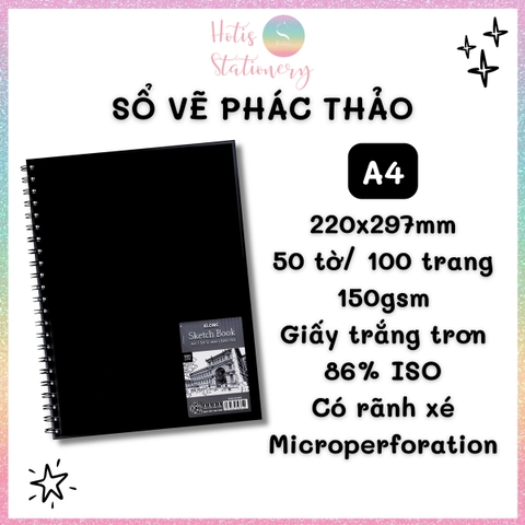 [HOTIS] Sổ Vẽ Phác Thảo Giấy Trơn Sketchbook KLONG A5 A4 50 Tờ 150gsm - Chất Giấy Dày, Trơn Mượt, Lò Xo Tiện Lợi