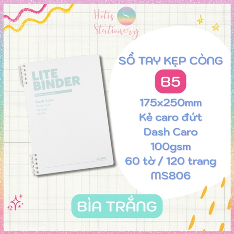 [HOTIS] Sổ Lite Binder B5 120 Trang KLONG Dash Caro/ Line - Còng Nhựa 2 Đầu, Bìa PP Chống Nước, Ghi Chép Linh Hoạt