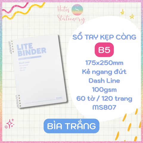 [HOTIS] Sổ Lite Binder B5 120 Trang KLONG Dash Caro/ Line - Còng Nhựa 2 Đầu, Bìa PP Chống Nước, Ghi Chép Linh Hoạt