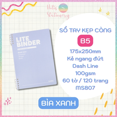 [HOTIS] Sổ Lite Binder B5 120 Trang KLONG Dash Caro/ Line - Còng Nhựa 2 Đầu, Bìa PP Chống Nước, Ghi Chép Linh Hoạt