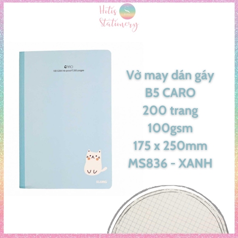 [HOTIS] Vở may dán gáy Kẻ ô Caro KLong 100gsm - 80/120/200 trang