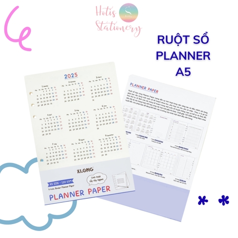 Ruột sổ kế hoạch A5 6 lỗ 96 trang KLONG Paper Planner ruột giấy refill bìa còng