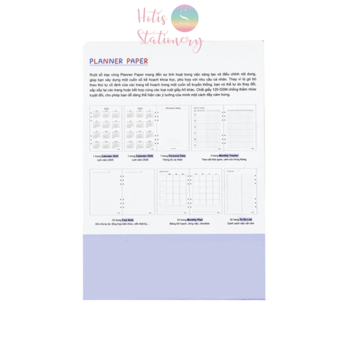 Ruột sổ kế hoạch A5 6 lỗ 96 trang KLONG Paper Planner ruột giấy refill bìa còng