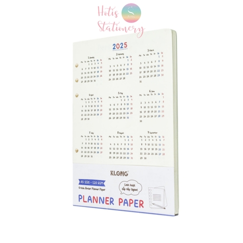 Ruột sổ kế hoạch A5 6 lỗ 96 trang KLONG Paper Planner ruột giấy refill bìa còng