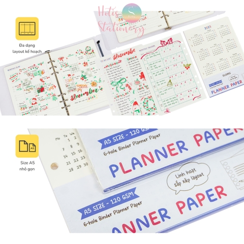 Ruột sổ kế hoạch A5 6 lỗ 96 trang KLONG Paper Planner ruột giấy refill bìa còng