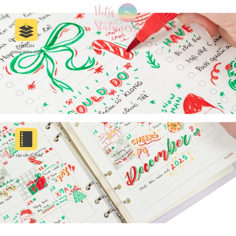 Ruột sổ kế hoạch A5 6 lỗ 96 trang KLONG Paper Planner ruột giấy refill bìa còng