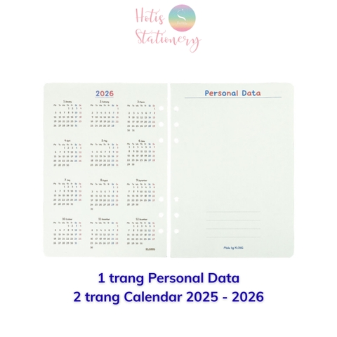 Ruột sổ kế hoạch A5 6 lỗ 96 trang KLONG Paper Planner ruột giấy refill bìa còng