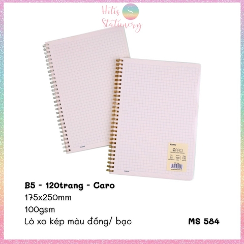 [HOTIS] Sổ lò xo kép Klong line/ caro A5/B5 120/ 200 trang bìa nhựa trong suốt