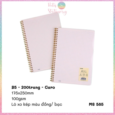 [HOTIS] Sổ lò xo kép Klong line/ caro A5/B5 120/ 200 trang bìa nhựa trong suốt