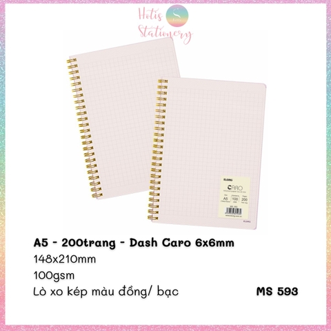 [HOTIS] Sổ lò xo kép Klong line/ caro A5/B5 120/ 200 trang bìa nhựa trong suốt