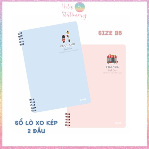 [HOTIS] Sổ lò xo kép 2 đầu B5 Dash Line/Caro 120/ 200 trang