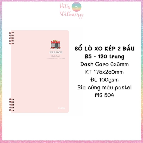 [HOTIS] Sổ lò xo kép 2 đầu B5 Dash Line/Caro 120/ 200 trang