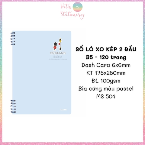 [HOTIS] Sổ lò xo kép 2 đầu B5 Dash Line/Caro 120/ 200 trang