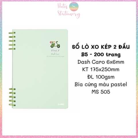 [HOTIS] Sổ lò xo kép 2 đầu B5 Dash Line/Caro 120/ 200 trang