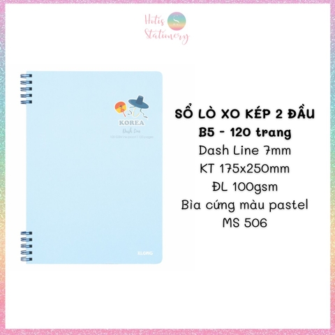 [HOTIS] Sổ lò xo kép 2 đầu B5 Dash Line/Caro 120/ 200 trang