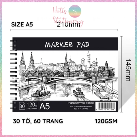 [HOTIS] Sổ vẽ A5 Marker Pad sketchbook 30 tờ, 120gsm