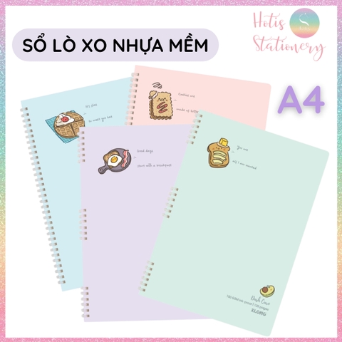 [HOTIS] Sổ lò xo nhựa mềm A4 KLONG kẻ ngang, kẻ ô, 120 trang, 100gsm