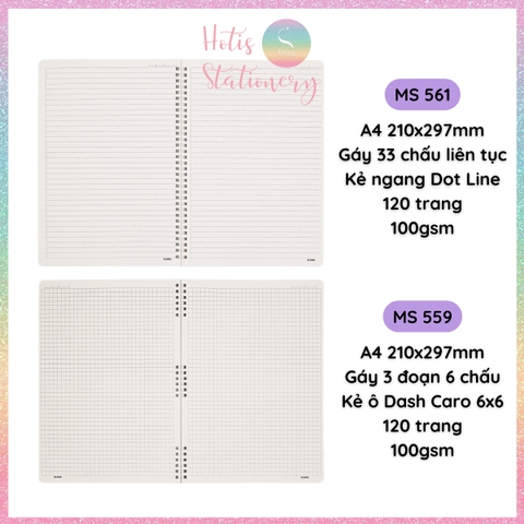 [HOTIS] Sổ lò xo nhựa mềm A4 KLONG kẻ ngang, kẻ ô, 120 trang, 100gsm