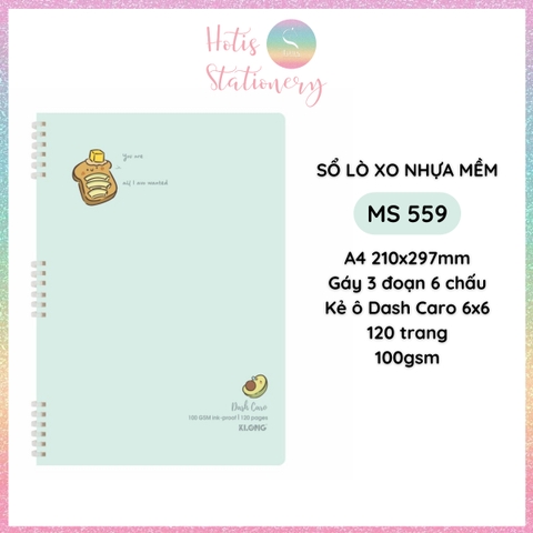 [HOTIS] Sổ lò xo nhựa mềm A4 KLONG kẻ ngang, kẻ ô, 120 trang, 100gsm