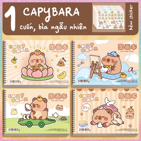 [HOTIS] Sổ vẽ tô màu cho bé khổ A4 bìa in hình Capybara hoạt hình cute, 30 tờ, 60 trang