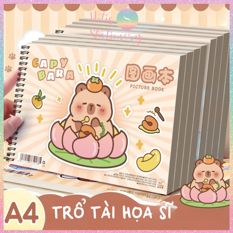 [HOTIS] Sổ vẽ tô màu cho bé khổ A4 bìa in hình Capybara hoạt hình cute, 30 tờ, 60 trang