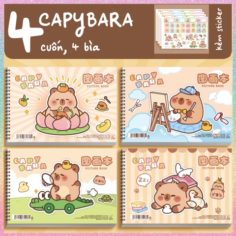 [HOTIS] Sổ vẽ tô màu cho bé khổ A4 bìa in hình Capybara hoạt hình cute, 30 tờ, 60 trang