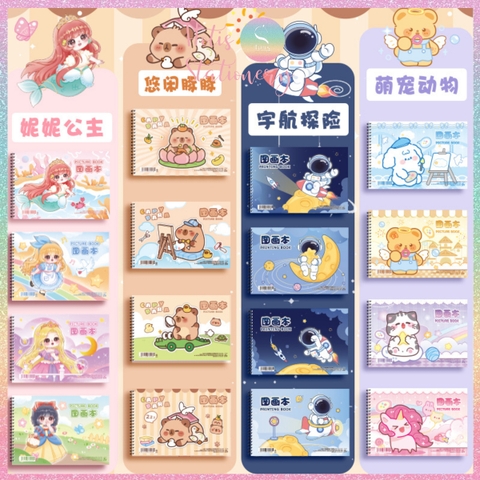 [HOTIS] Sổ vẽ tô màu cho bé khổ A4 bìa in hình Capybara hoạt hình cute, 30 tờ, 60 trang