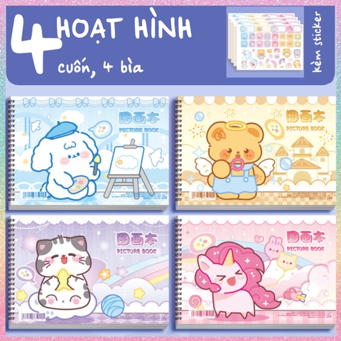 [HOTIS] Sổ vẽ tô màu cho bé khổ A4 bìa in hình Capybara hoạt hình cute, 30 tờ, 60 trang