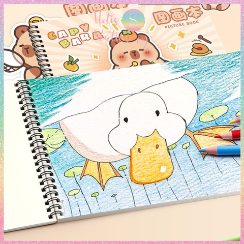 [HOTIS] Sổ vẽ tô màu cho bé khổ A4 bìa in hình Capybara hoạt hình cute, 30 tờ, 60 trang