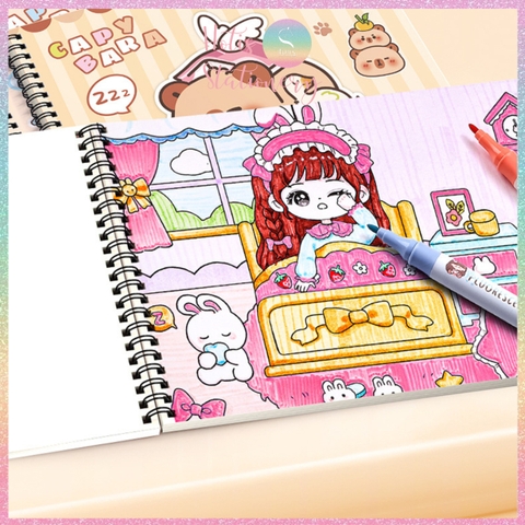 [HOTIS] Sổ vẽ tô màu cho bé khổ A4 bìa in hình Capybara hoạt hình cute, 30 tờ, 60 trang