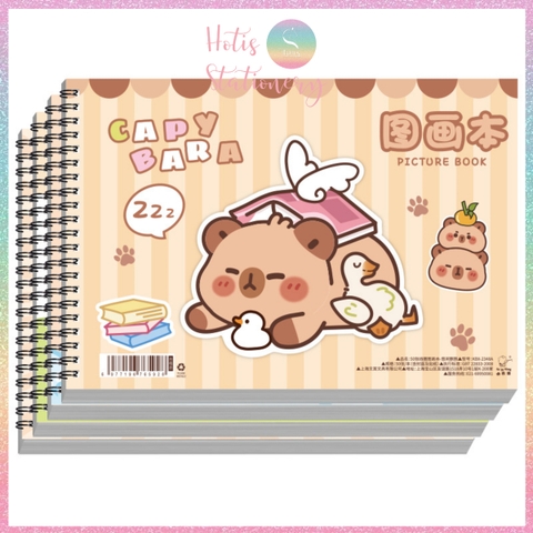 [HOTIS] Sổ vẽ tô màu cho bé khổ A4 bìa in hình Capybara hoạt hình cute, 30 tờ, 60 trang