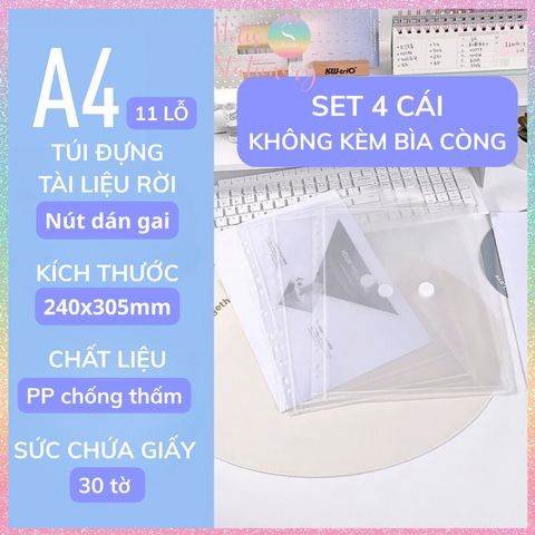 [HOTIS] Bìa Còng A4 3 Chấu Cao Cấp (Xanh / Trắng) Kèm 4 Túi Cài Nút KW-TriO 11 Lỗ Lưu Trữ Tài Liệu Hợp Đồng