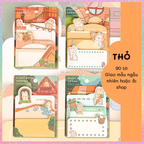 [HOTIS] Set 90 tờ giấy ghi chú, giấy note in màu hoạt hình, 3 kích cỡ